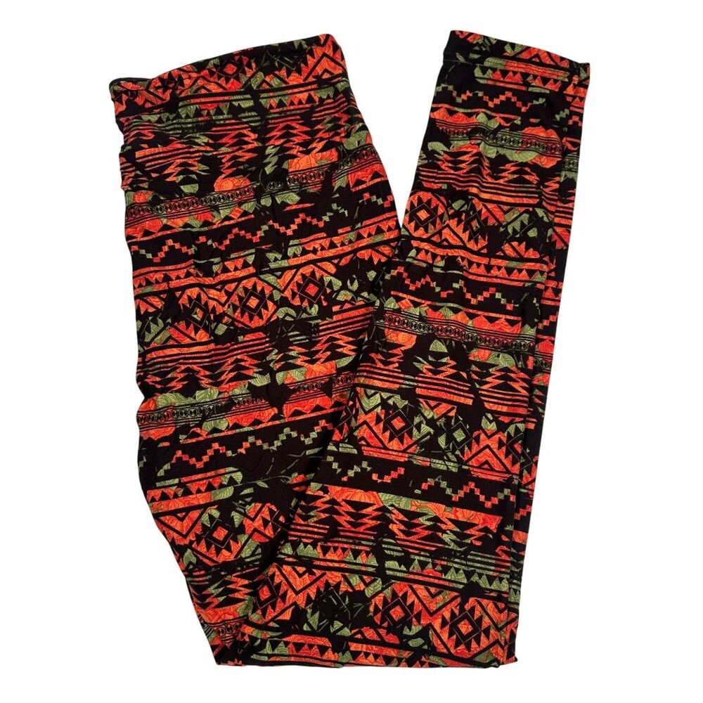 LuLaRoe Aztec Southwestern Orange Black Green Tribal Leggings Tall & Curvy TC